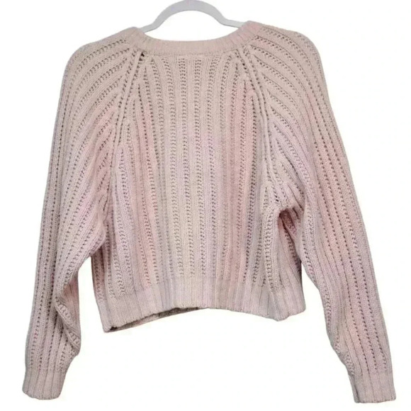 Vintage 80s 90s Cropped Sweater Size Medium Chunky Knit Crochet Ramie Cotton - Picture 10 of 11